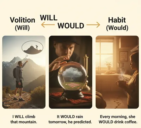 Will and Would: volition, prediction, and habit